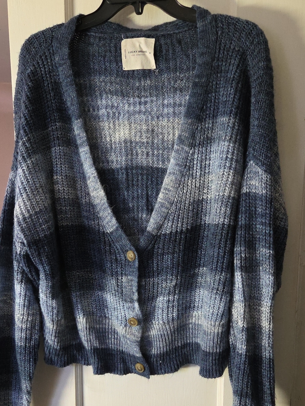 Lucky Brand Blue Ombre Striped V-Neck Button Cardigan